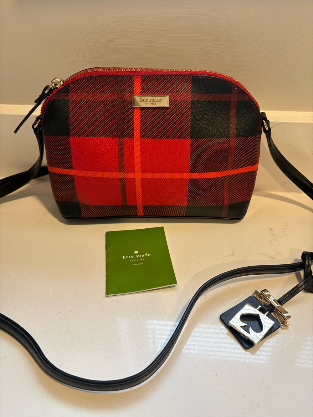 kate spade Red and Black Plaid Dome Crossbody